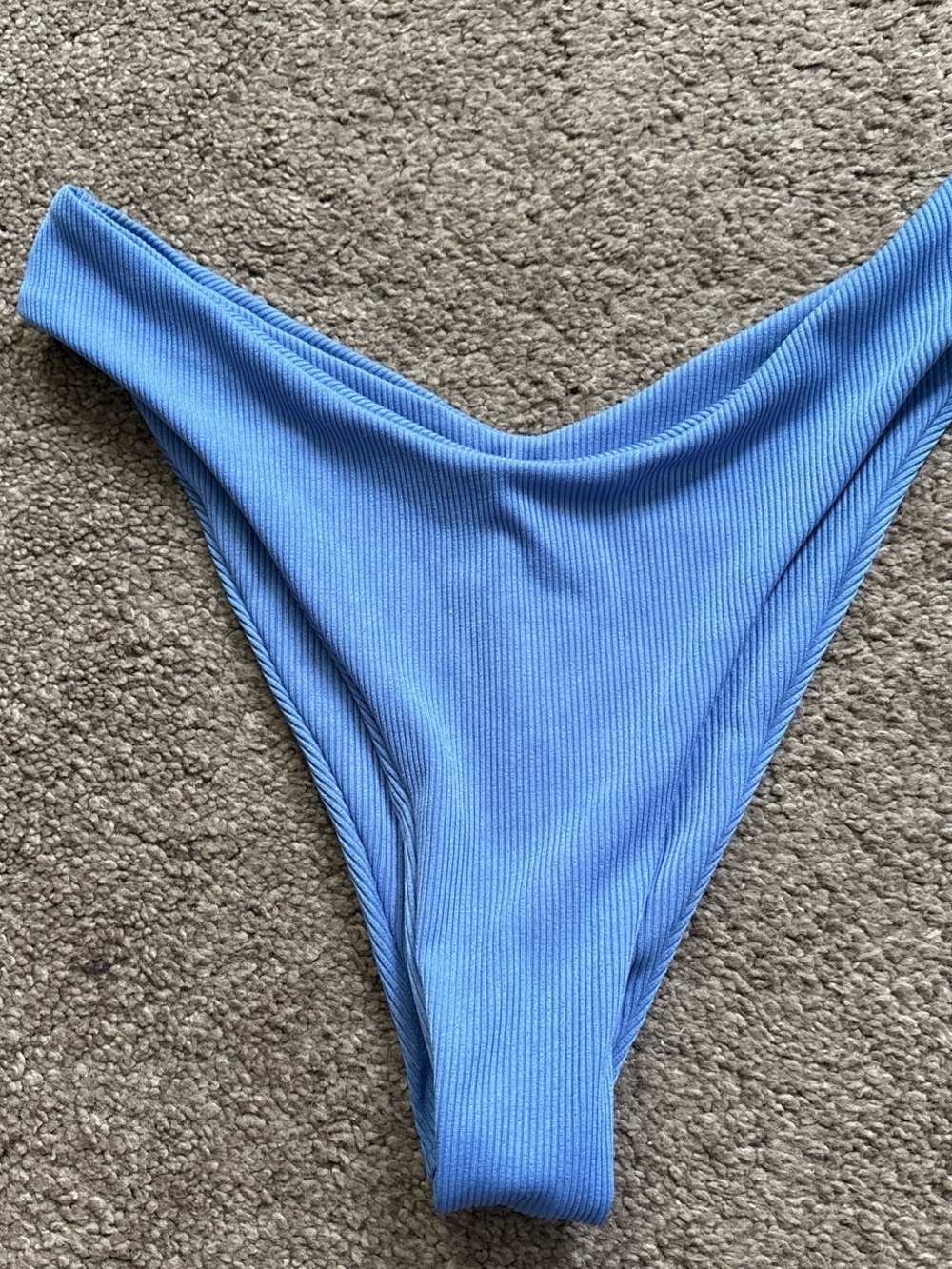 Blue Ribbed High-Cut Bikini Bottom